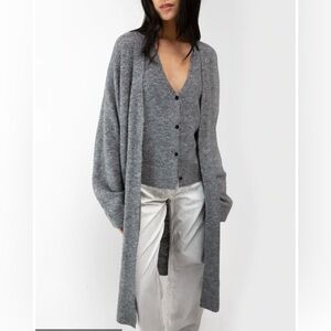 Oak + Fort Open Front Cardigan - Dark Heather Gray